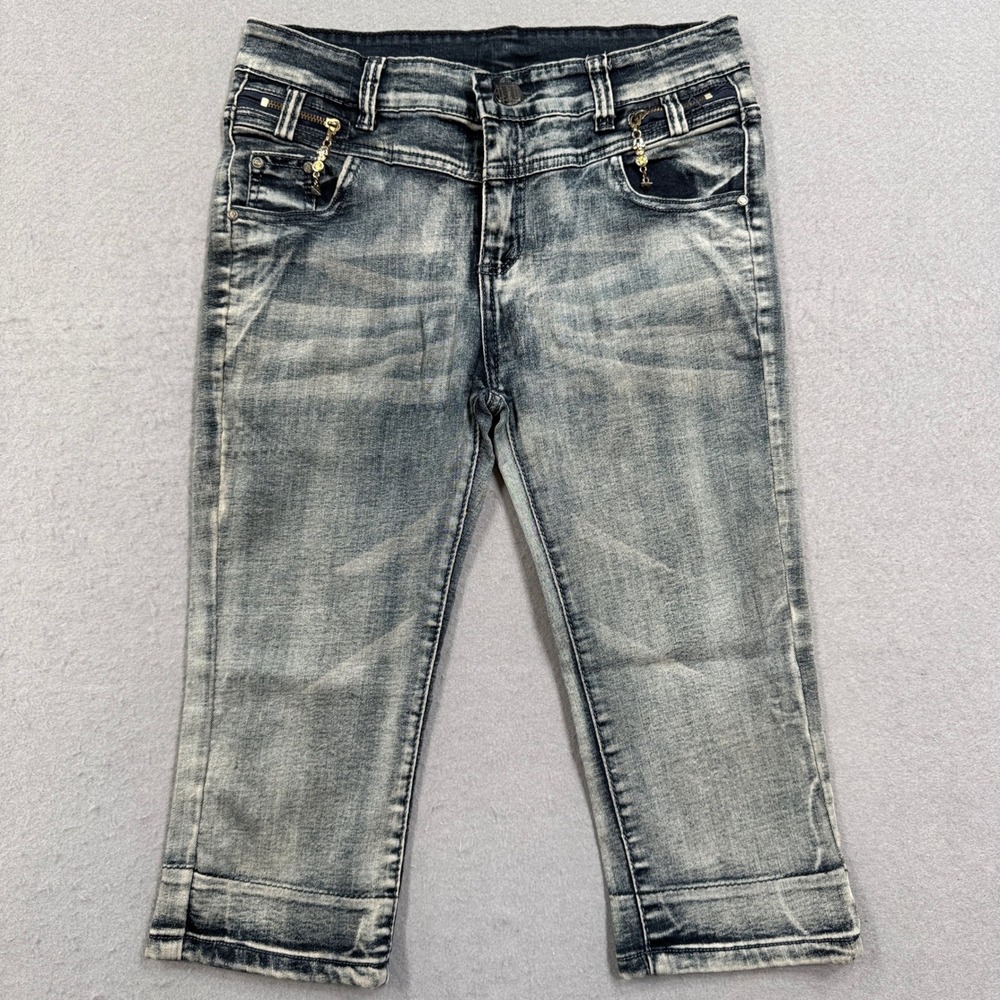 Vintage Capri Pants Women's 28 Blue Acid Wash Cropped Denim Whiskered Streetwear